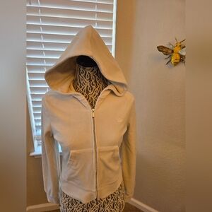 Vintage White Juicy Couture Velour Zip Up Cropped Hoodie- Size Medium